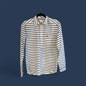Lacoste Men's Casual Navy and White Striped Shirt